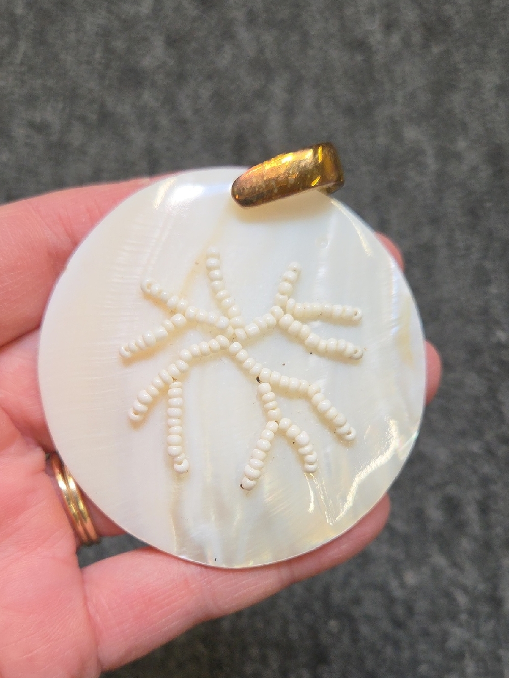 White Mother-of-Pearl Pendant with Beaded Starburst